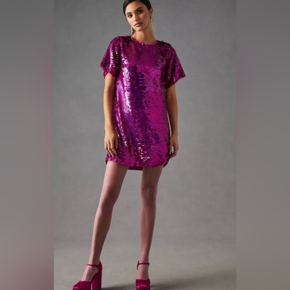 Anthropologie Verb By Pallavi Singhee Pink Sequin Shift Dress PTP 20 Length 35 - Picture 2 of 10